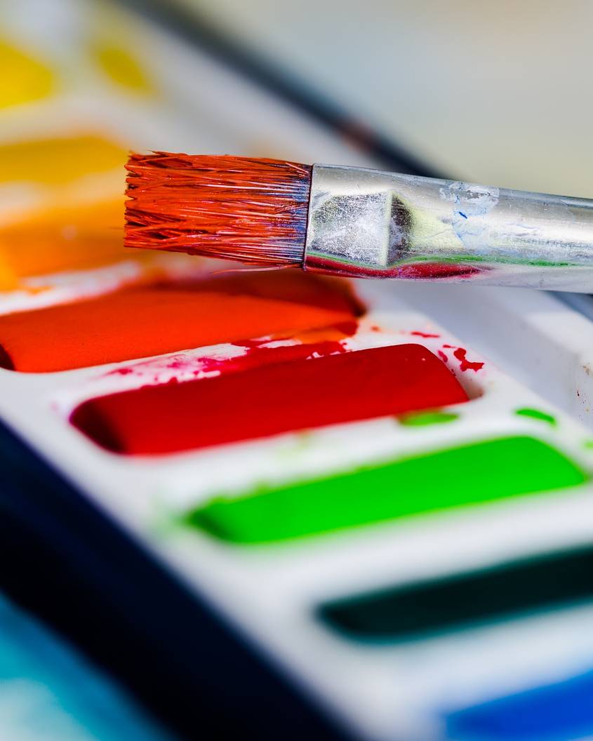 Closeup of a brush and palette